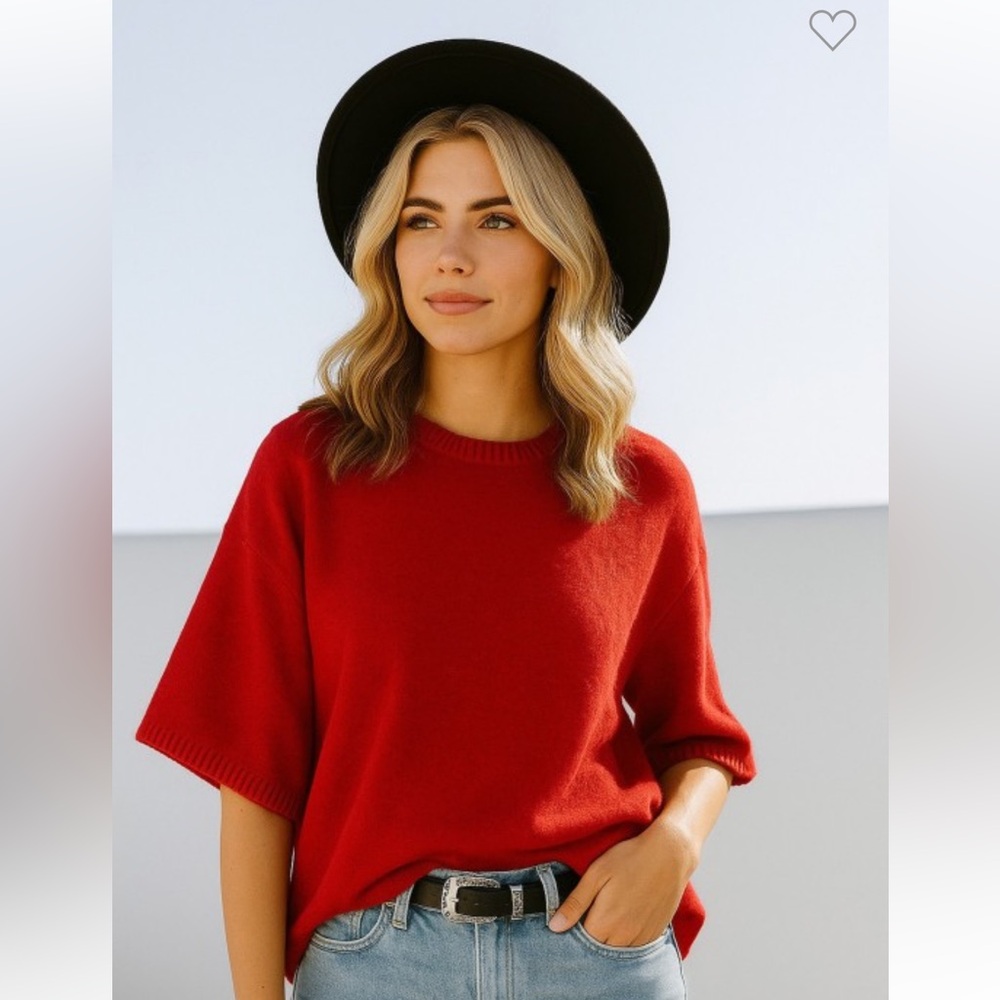 867. Wide Short Sleeve Knit Sweater Red
